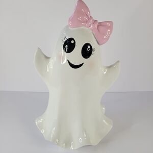 Dancing Girl Ghost Pink Bow Coquette 12" Statue Halloween Mantle Tabletop Decor